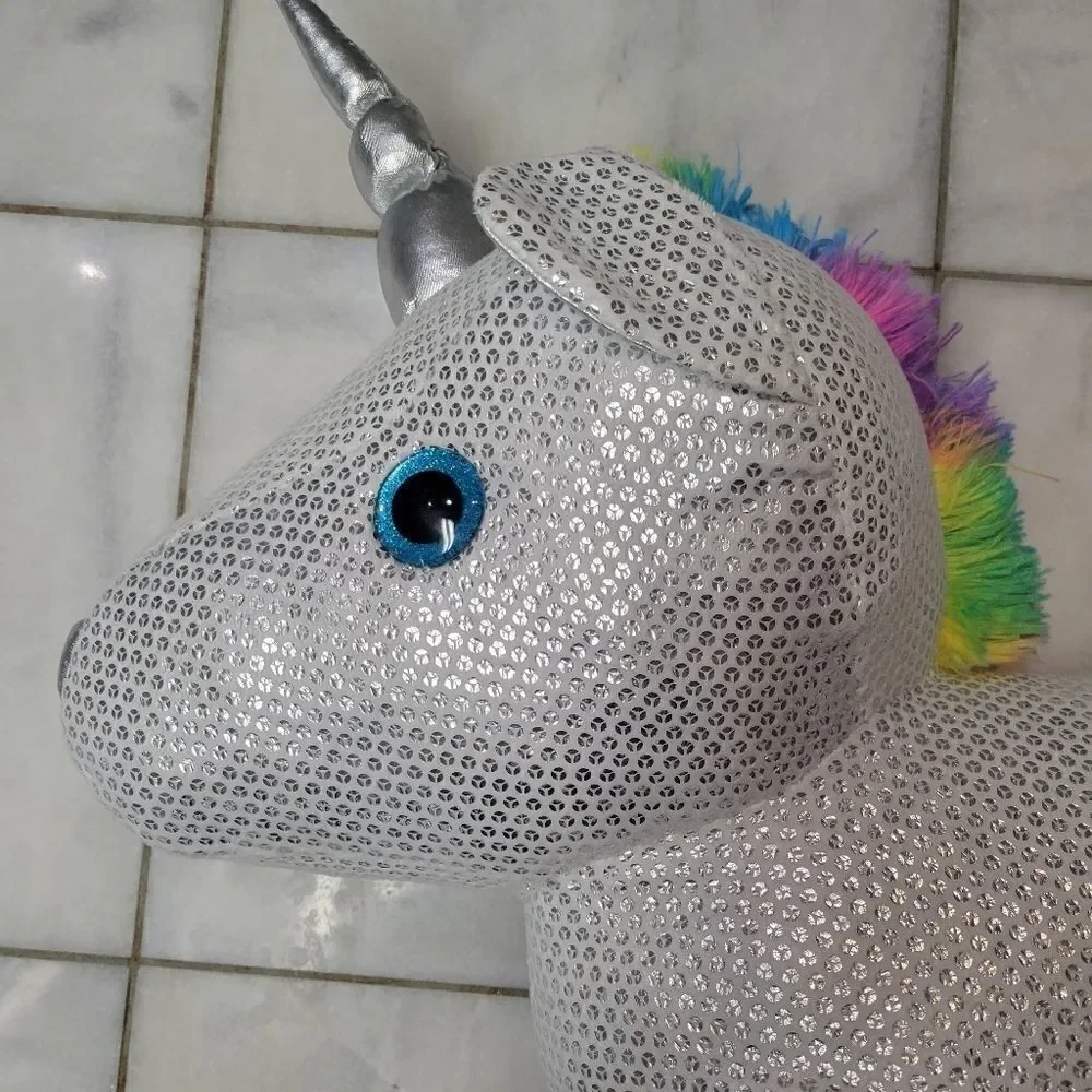 Dan Dee Silver Sparkle Rainbow plush stuffed Unicorn Horse 22
